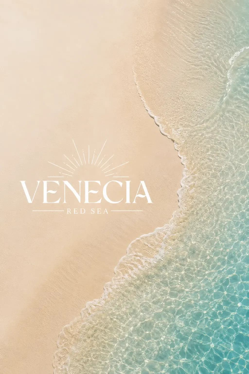 Venecia Red Sea logo over an aerial view of the Red Sea shoreline