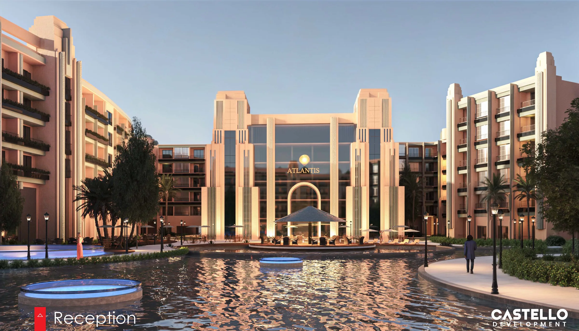 Atlantis Resort main entrance and reflecting pool in El Hadaba, Hurghada